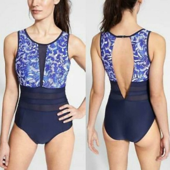 Athleta Other - Athleta Batik Floral Mesh Detail Plunge Back Swimsuit